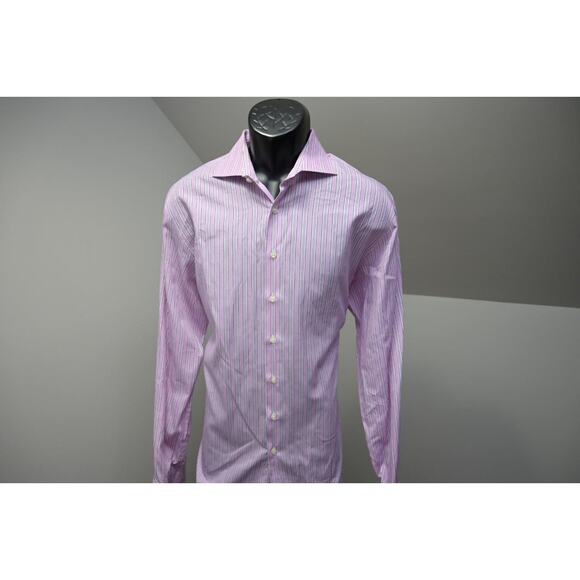 Thomas Pink Dress Shirt Slim Fit French Cuff Designer Striped Mens 16.5-36 Large - Picture 1 of 9